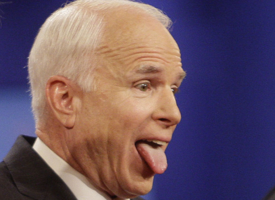 john mccain tongue out. out and out lies and